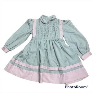 Vintage Gray Petticoat Dress Sz 4 Long Sleeve Pink Pleated Peter Pan Collar Kids